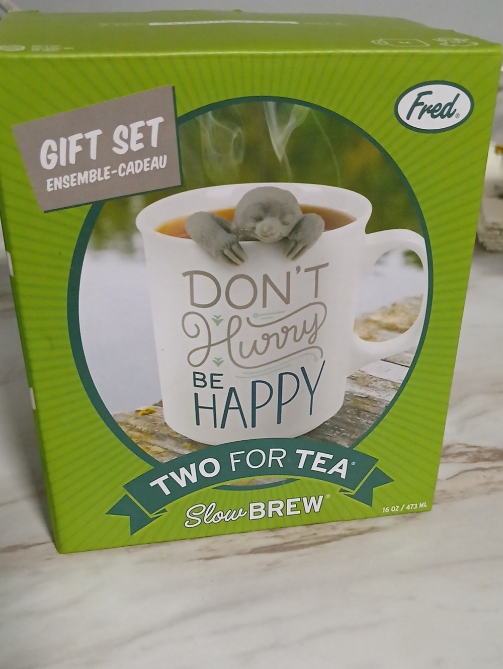 Fred Two for Tea Slow Brew Mug Gift Set - White with Gray Sloth Infuser